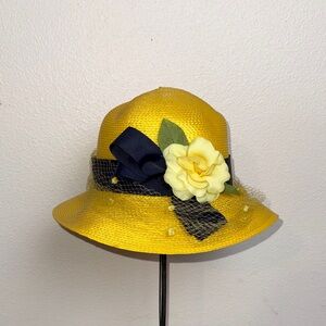 Yellow Kids Sun Hat with Flower Accent